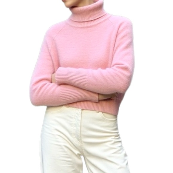 Mango Baby Pink Turtleneck Cropped Sweater Size Small - Picture 2 of 7